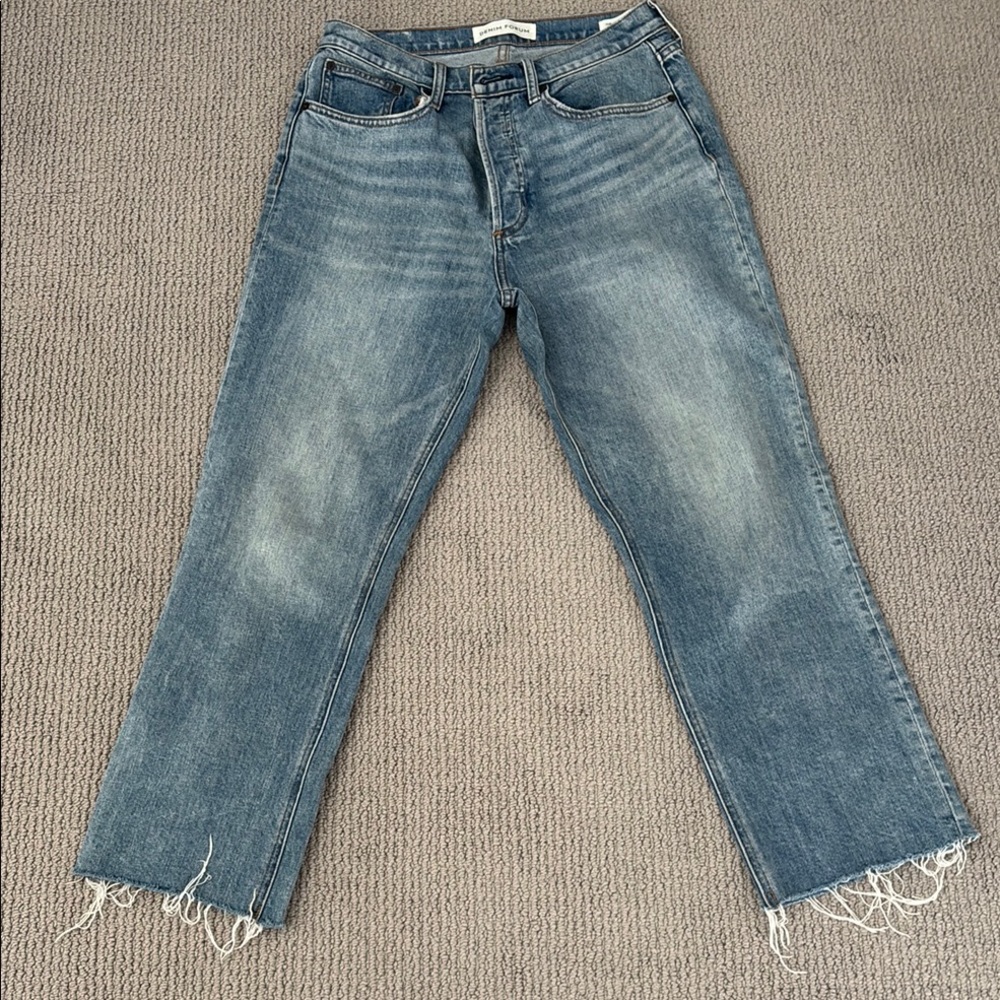Denim Forum Blue Ankle Cropped Jeans with Raw Hem